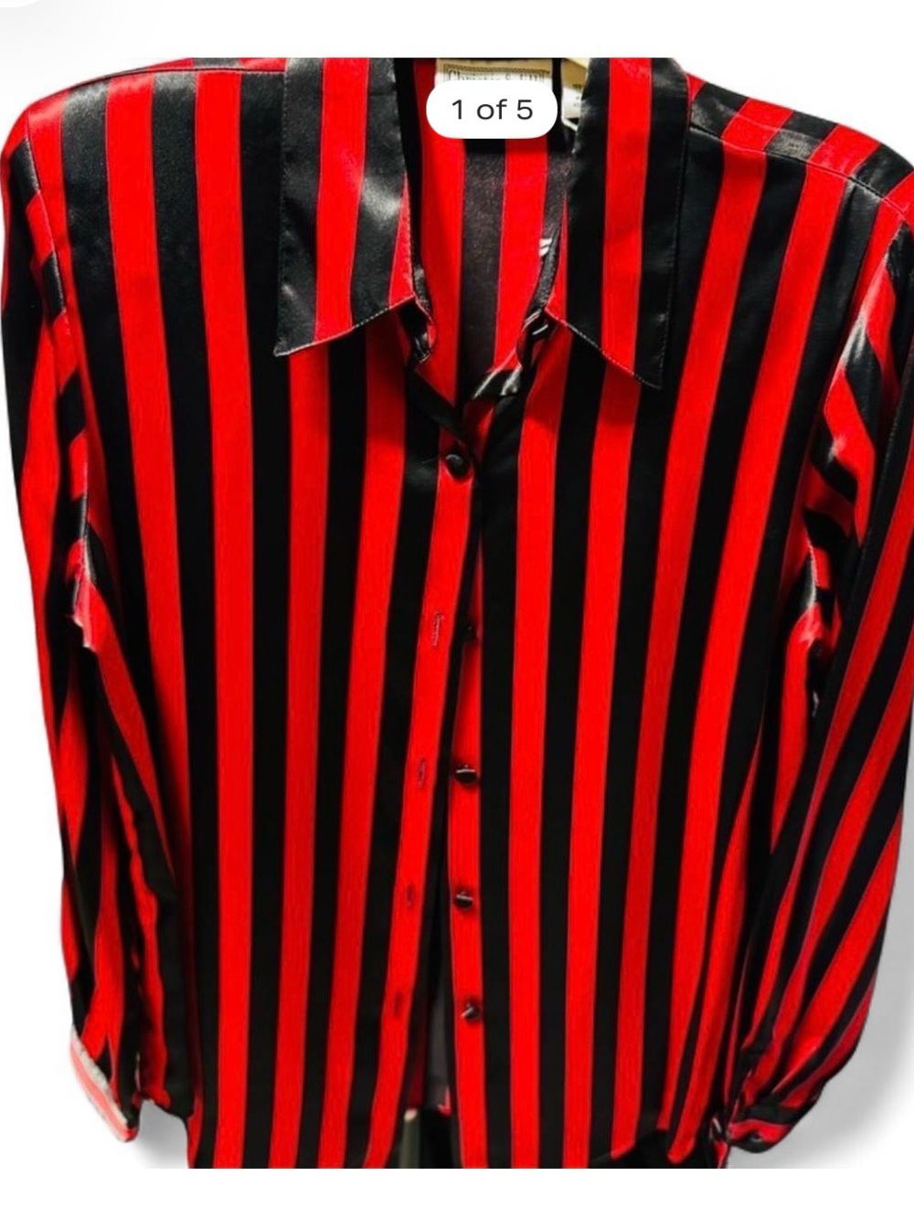 Vintage Christie&Jill Red and Black Vertical Stripe Button-Down Shirt Sz 8